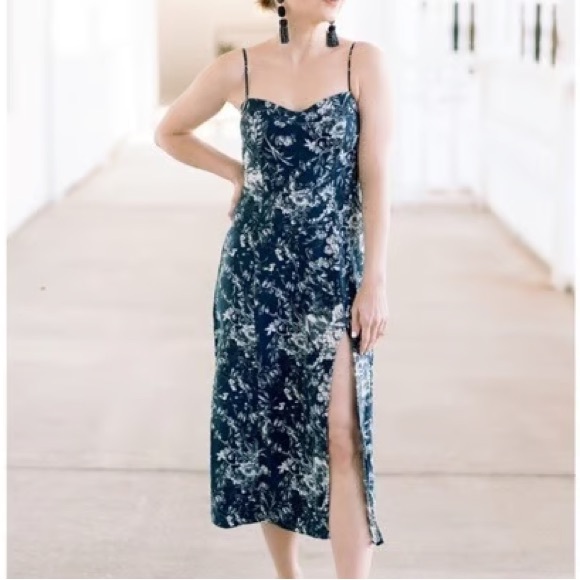 Abercrombie & Fitch High Slit Midi Dress Medium Tall MT Wedding Guest - Picture 1 of 7